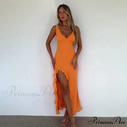 Bianca Slit Stylish Maxi Ruffled Dress