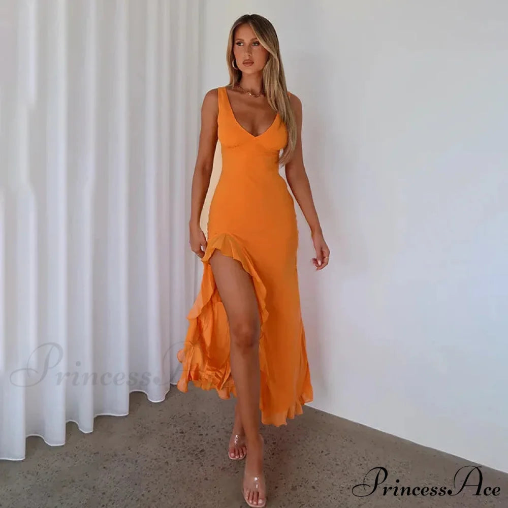 Bianca Slit Stylish Maxi Ruffled Dress