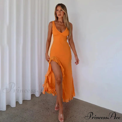 Bianca Slit Stylish Maxi Ruffled Dress