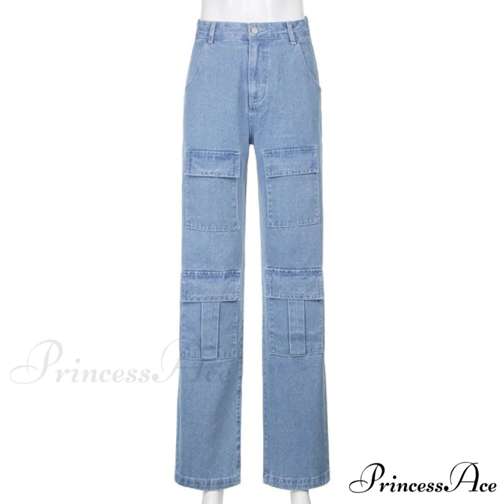 Big Pocket Cargo Pants Vintage Mopping Pants Blue / S