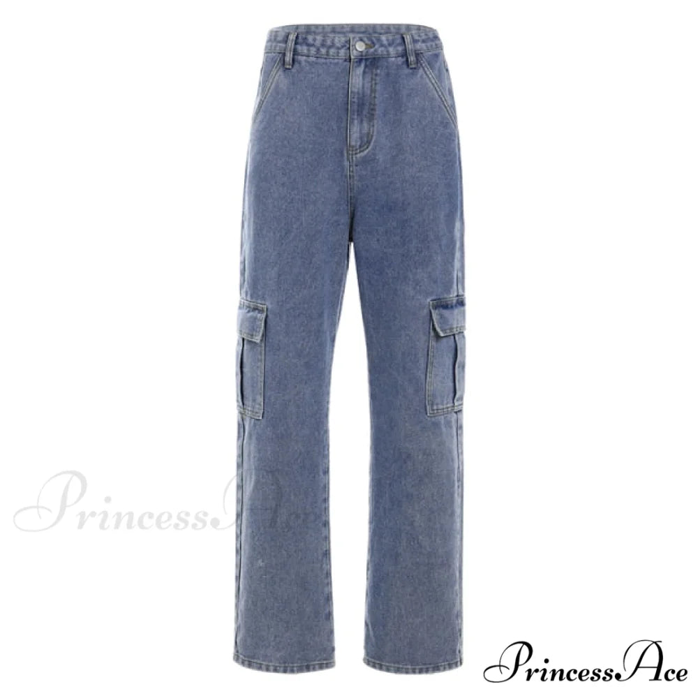 Big Pocket Cargo Pants Vintage Mopping Pants Blue2 / S