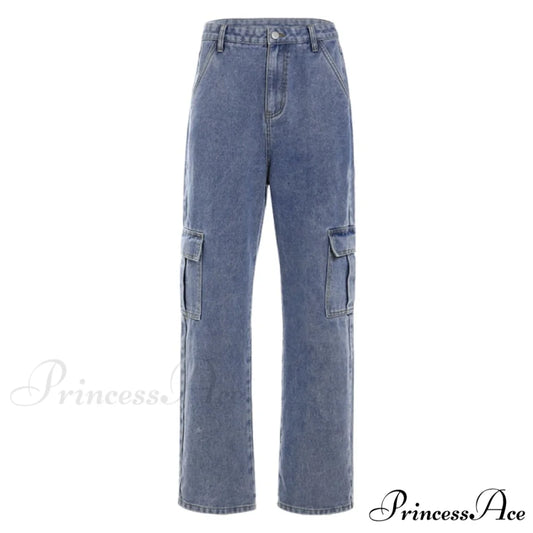 Big Pocket Cargo Pants Vintage Mopping Pants Blue2 / S