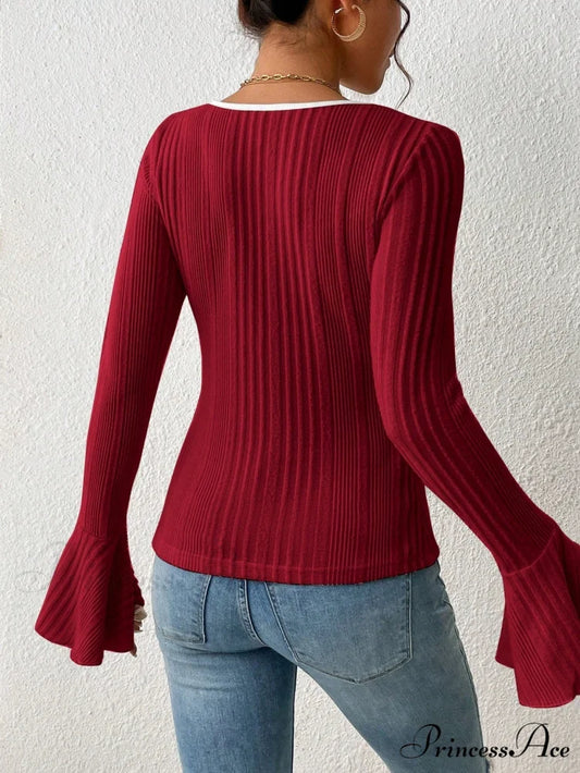 Binding Flounce Sleeve Scoop Neck Tee