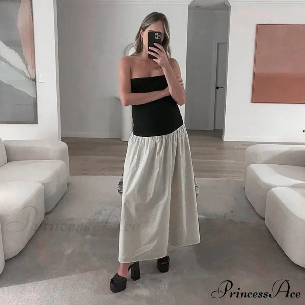 Black And White Charming Colorblock Tube Maxi Dress