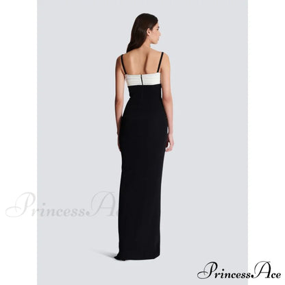 Black-and-White Cut Shiny Celebration Formal Gown promdress-250223