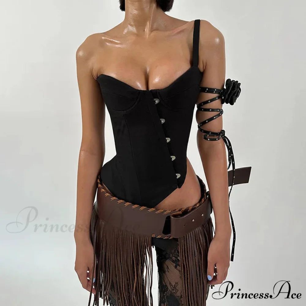 Black Asymetric Stylish Corset Top black / S