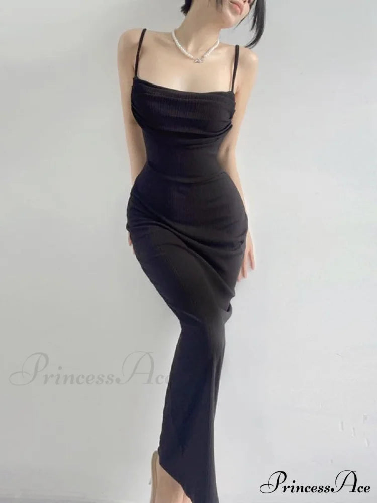 Black Backless Bodycon Dress L / Coffee