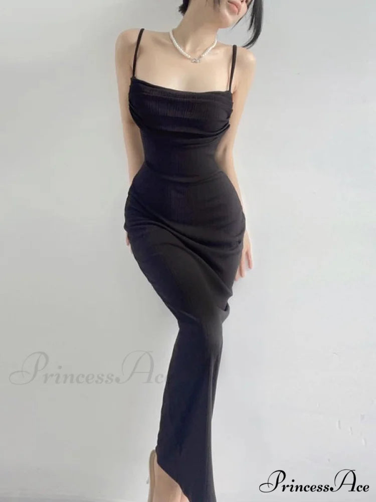 Black Backless Bodycon Dress M / Coffee