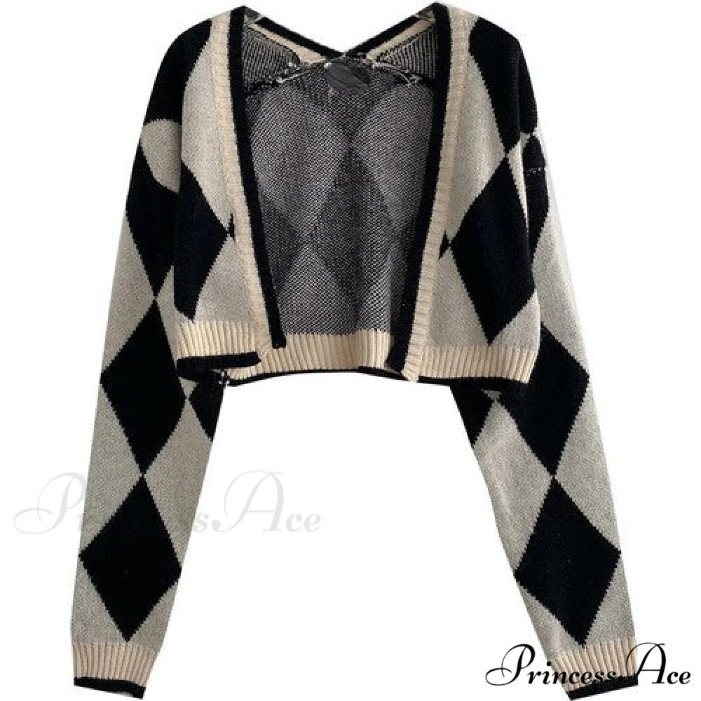 Black Blue Daily Plaid Knitwear Cardigan black / One Size
