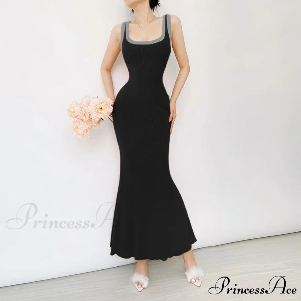 Black Bodycon Dress with Cut Out Detail L / Black
