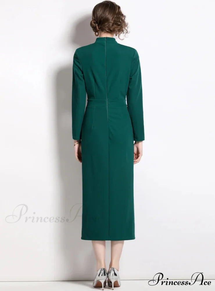 BLACK BOW SLIM LONG SLEEVE DRESS M / BURGUNDY