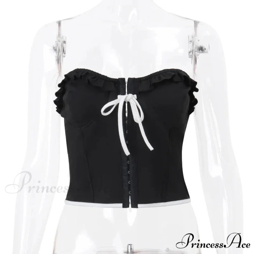 Black Bow Stylish Hook Crop Top