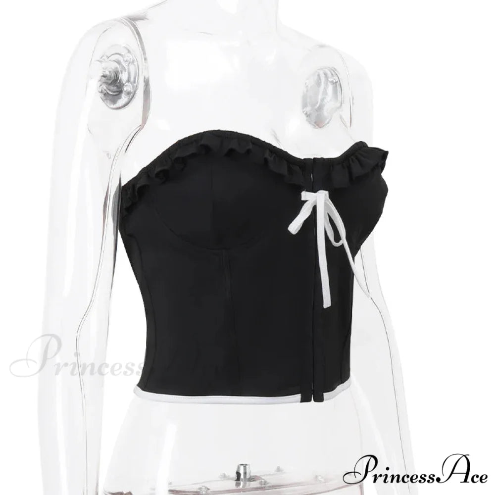 Black Bow Stylish Hook Crop Top