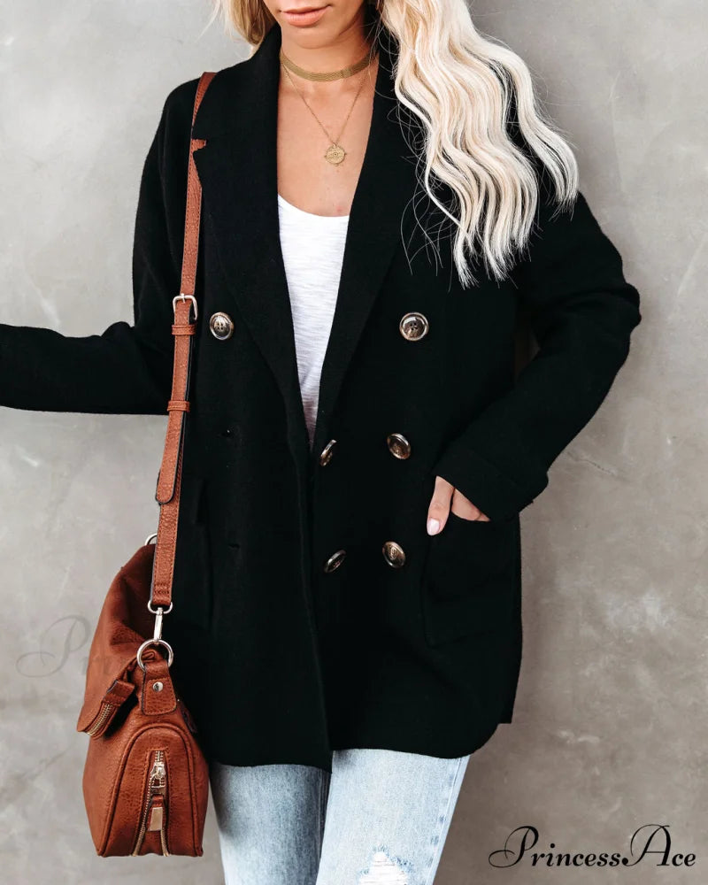 Black Business Casual Pocketed Knit Blazer