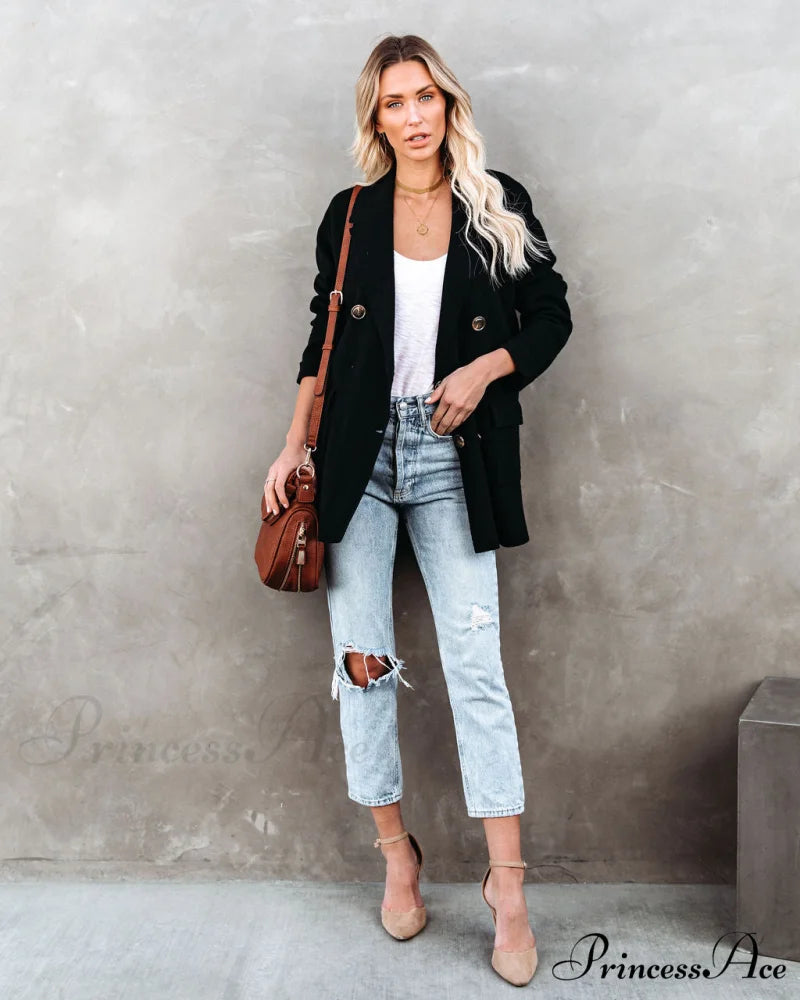 Black Business Casual Pocketed Knit Blazer