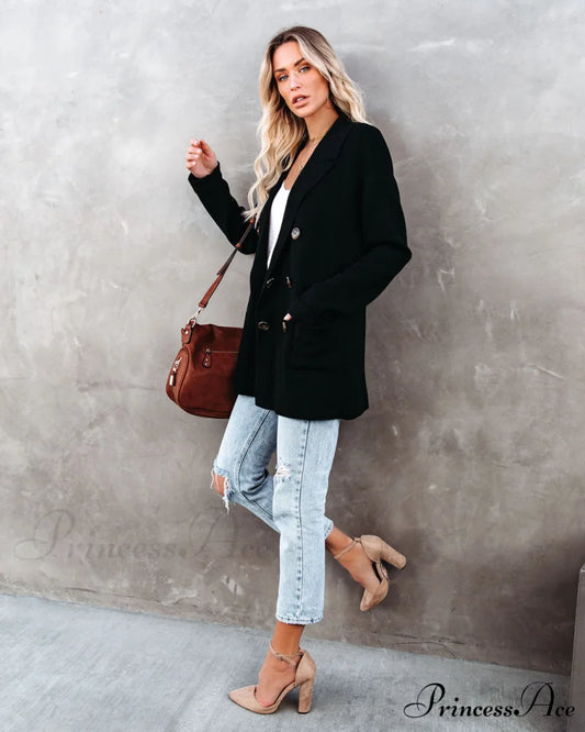 Black Business Casual Pocketed Knit Blazer