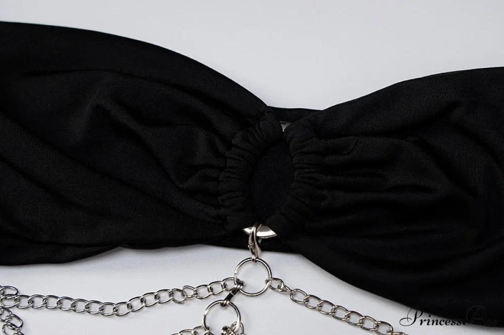 Black Chain Link Charming Bandeau Midi Dress