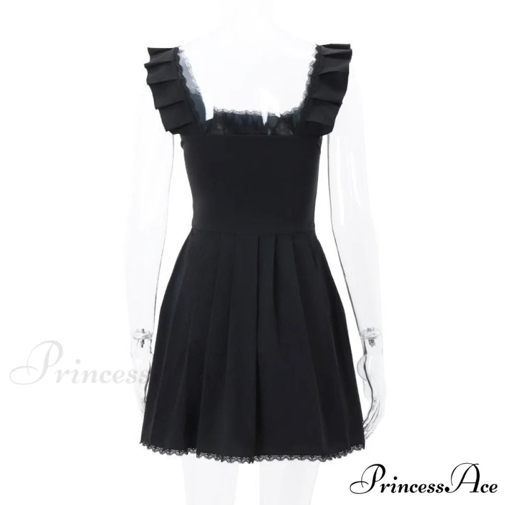Black Corset Square Neck Graceful Frill Strap Mini Dress