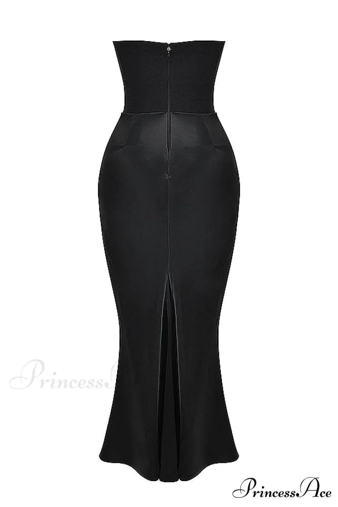 Black Corset Tube Charming Satin Maxi Dress