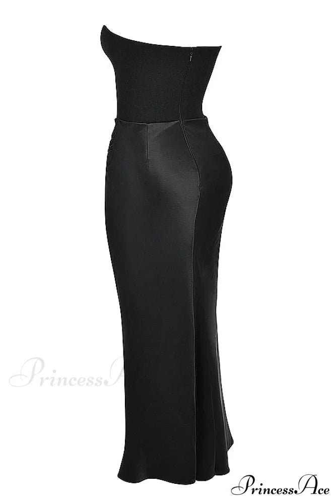 Black Corset Tube Charming Satin Maxi Dress