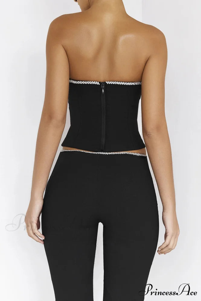 Black Crystal Stylish Trimmed Corset