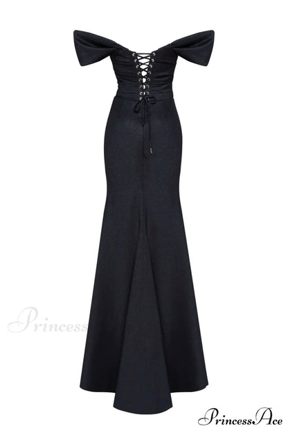Black Epic Off-The-Shoulder Charming Thigh Slit Maxi Dress