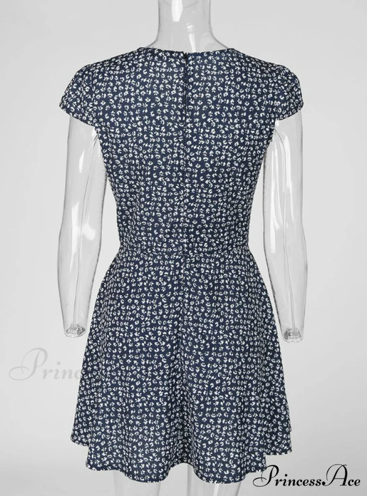 Black Floral Print Short Sleeve Wrap Dress for Women