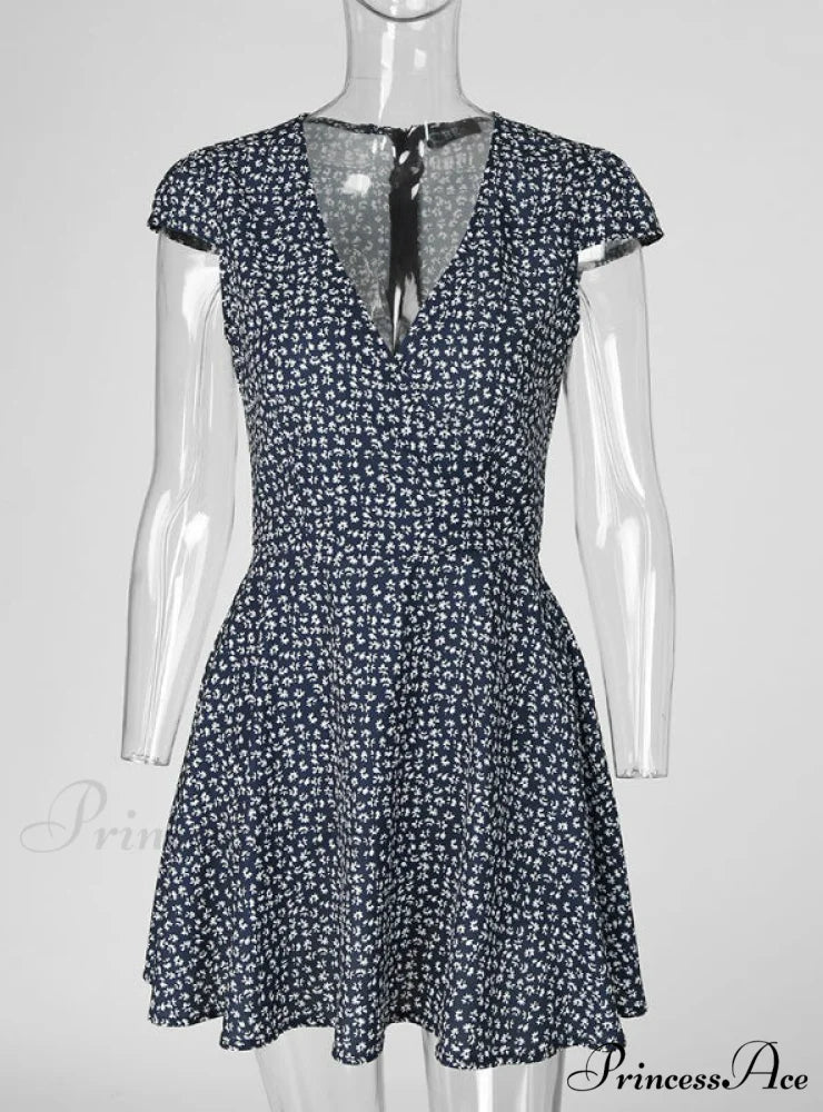 Black Floral Print Short Sleeve Wrap Dress for Women