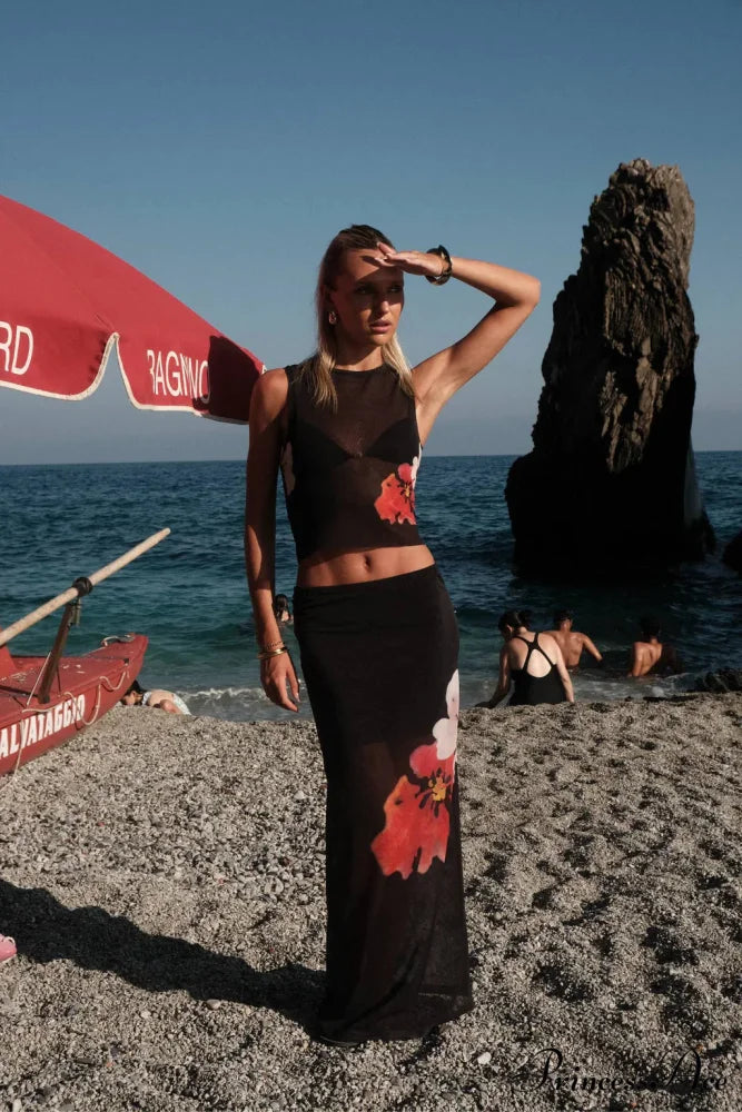 Black Floral Stylish Mesh Set 4 Days / XS / Black