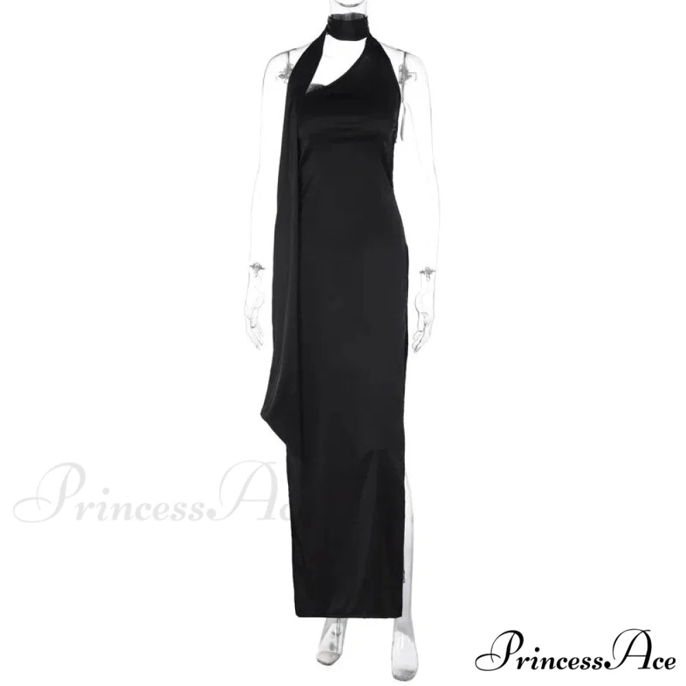 Black Halter Bandage Charming Backless Slit Maxi Dress
