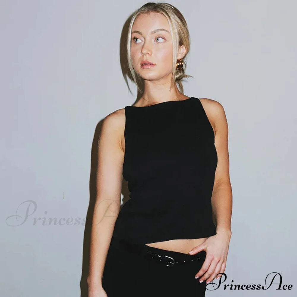 Black Hollow Out Charming Bow Tank Top black / M
