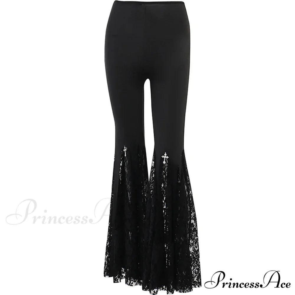 Black Lace Flared Halloween Pants Black / S