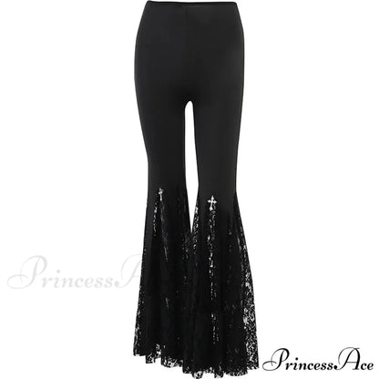 Black Lace Flared Halloween Pants Black / S