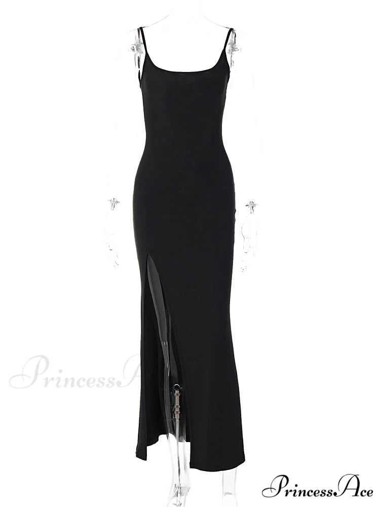Black Lace Patchwork Charming Maxi Slit Dress