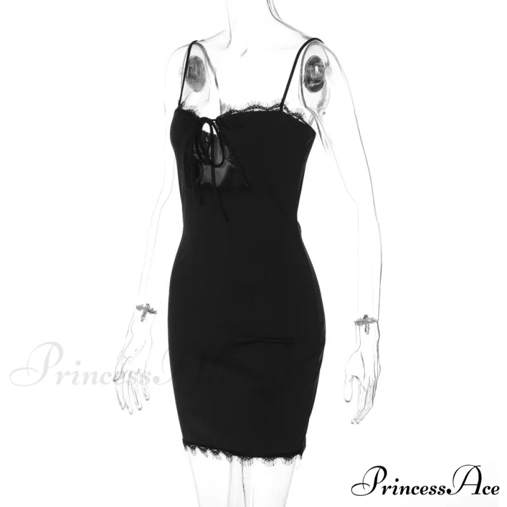 Black Lace Tie Charming Up Strappy Mini Dress