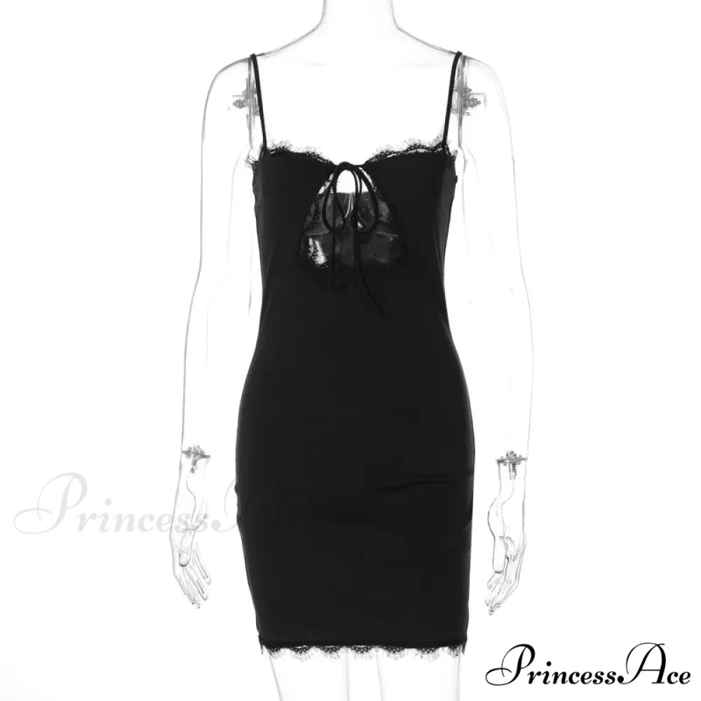 Black Lace Tie Charming Up Strappy Mini Dress