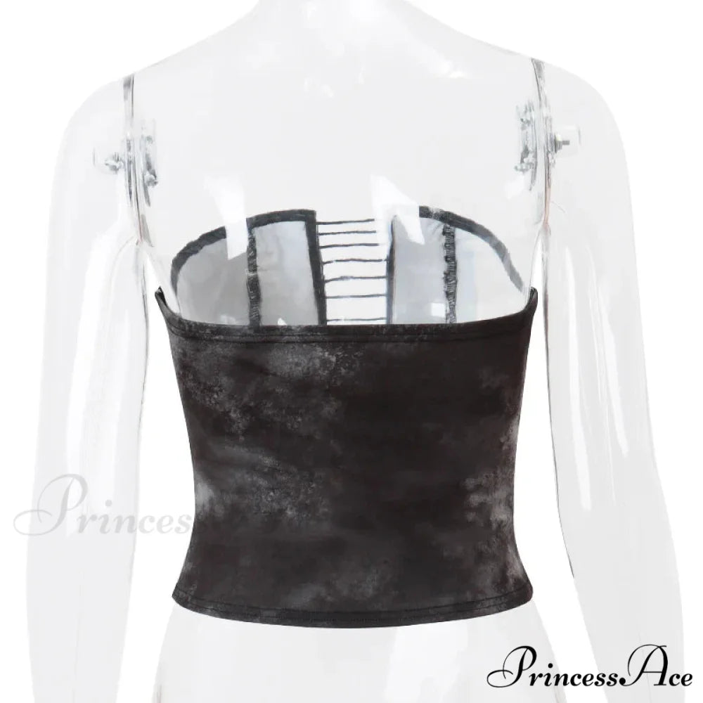 Black Lace Up Charming Tube Corset Top