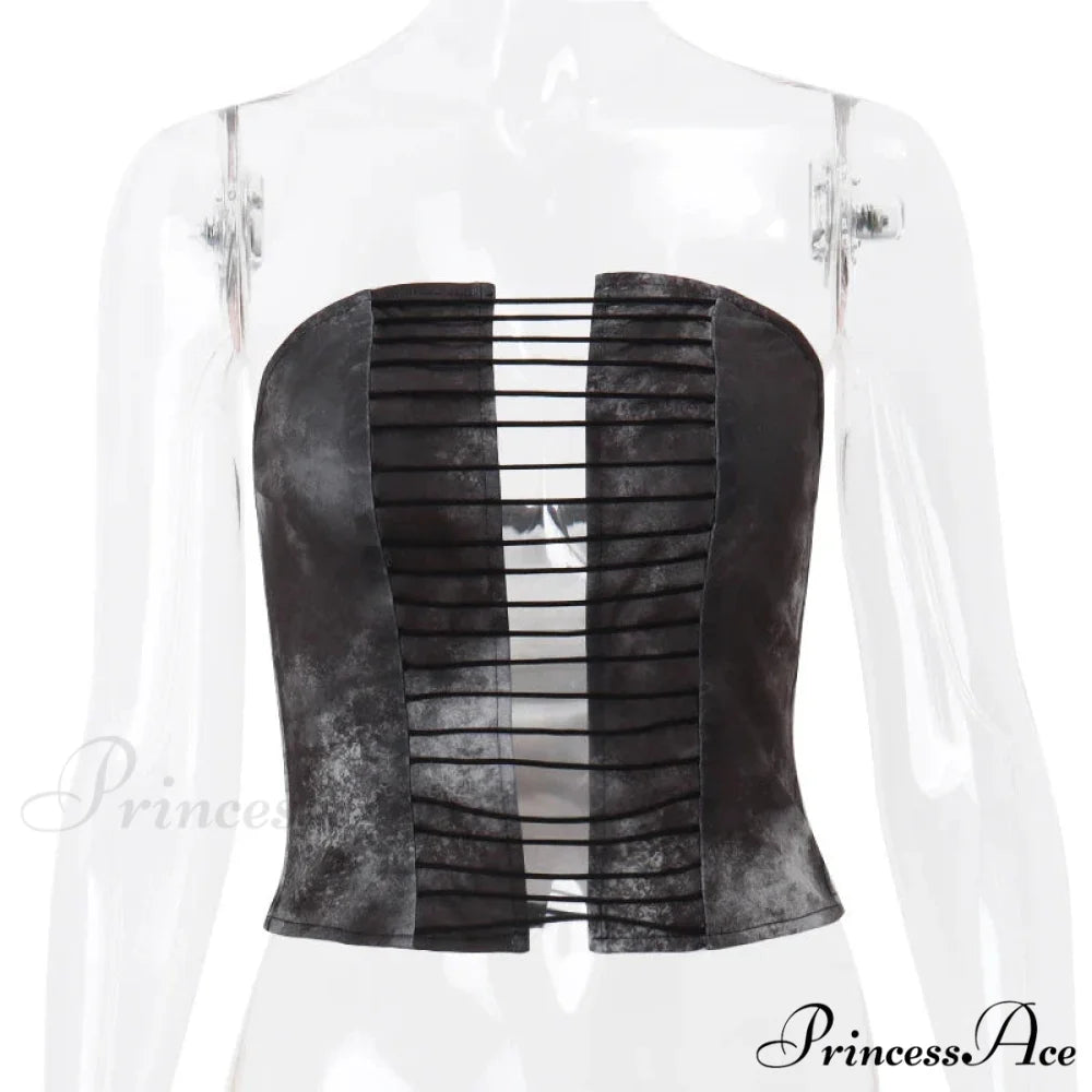 Black Lace Up Charming Tube Corset Top