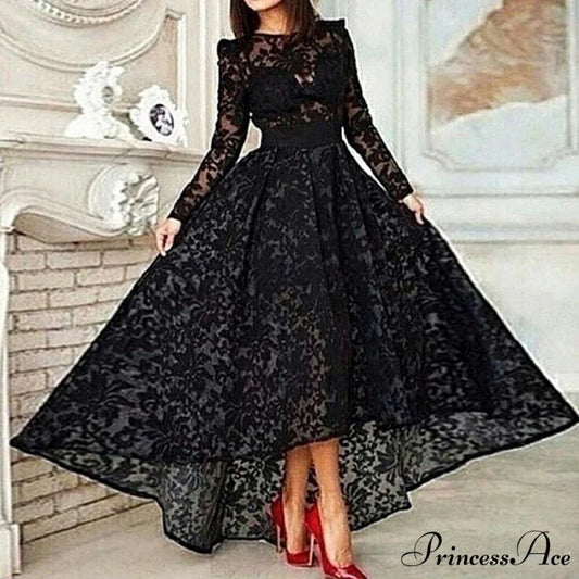 Black Long Sleeves Tea Length Lace Elegant Evening Gown same as the photo / 2