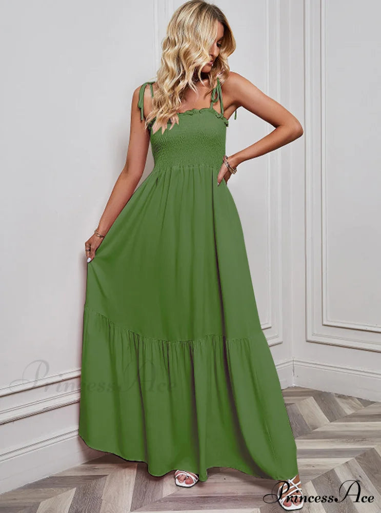 Black Maxi Dress with Tie Back and Ruffle Trim M / Black