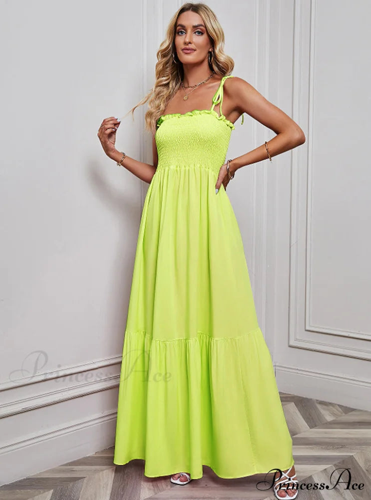 Black Maxi Dress with Tie Back and Ruffle Trim S / Green