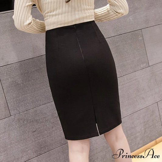 Black Oversized High Waist Work Slim Pencil Skirt