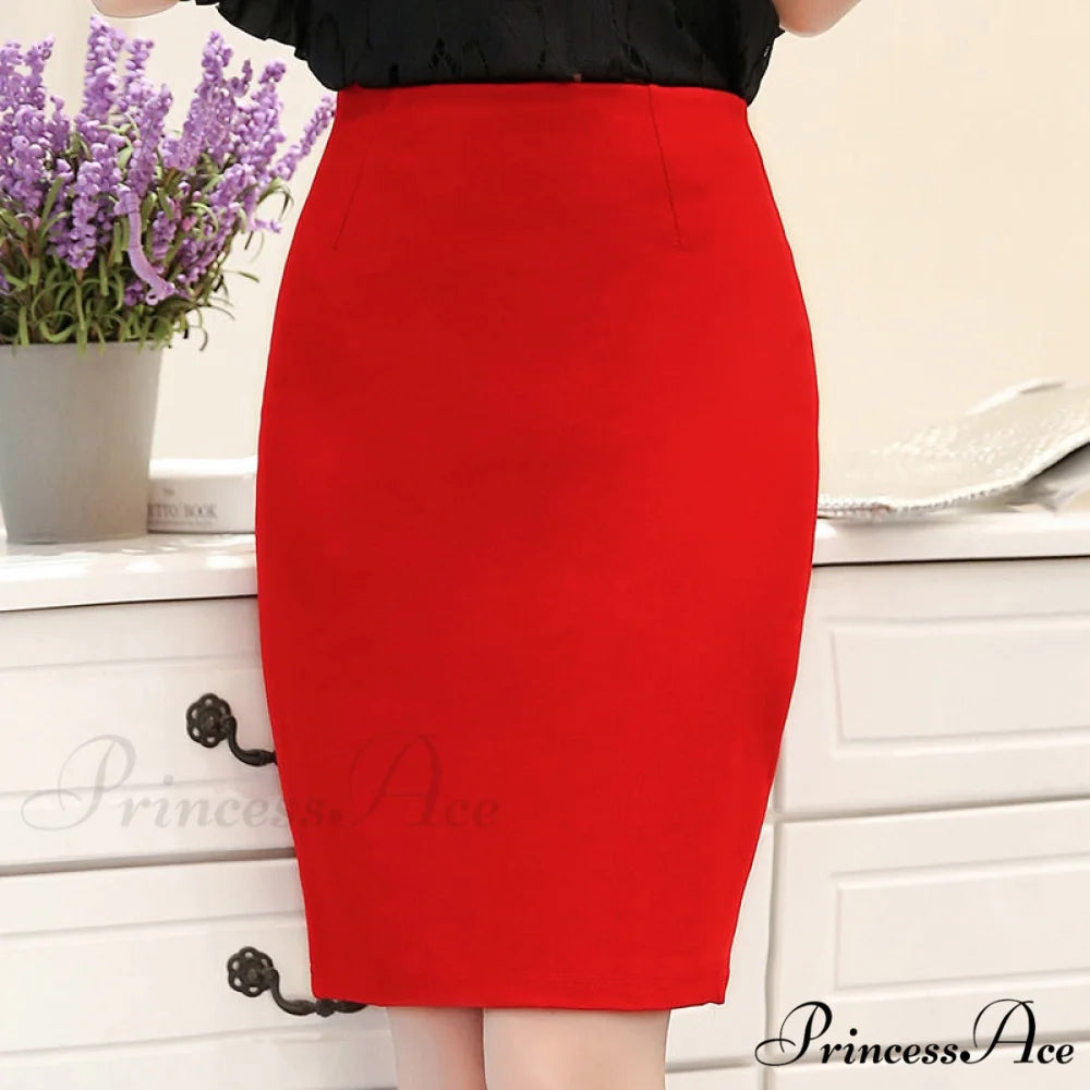 Black Oversized High Waist Work Slim Pencil Skirt Red / S