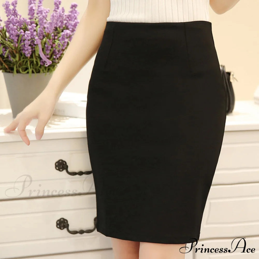 Black Oversized High Waist Work Slim Pencil Skirt Black / S