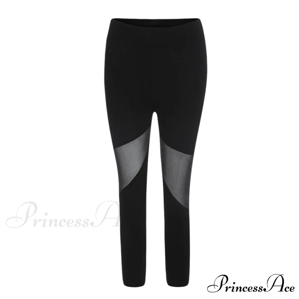 Black Patchwork Mesh Capris Leggings