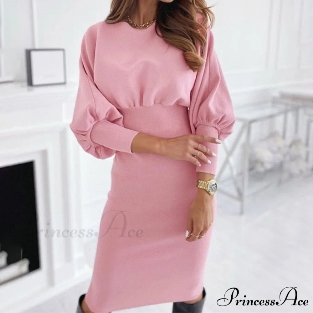 Black Pink Bodycon Elegant Office Woman Dresses Pink / S