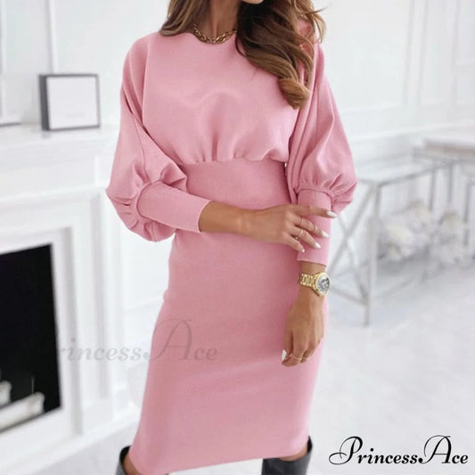 Black Pink Bodycon Elegant Office Woman Dresses Pink / S