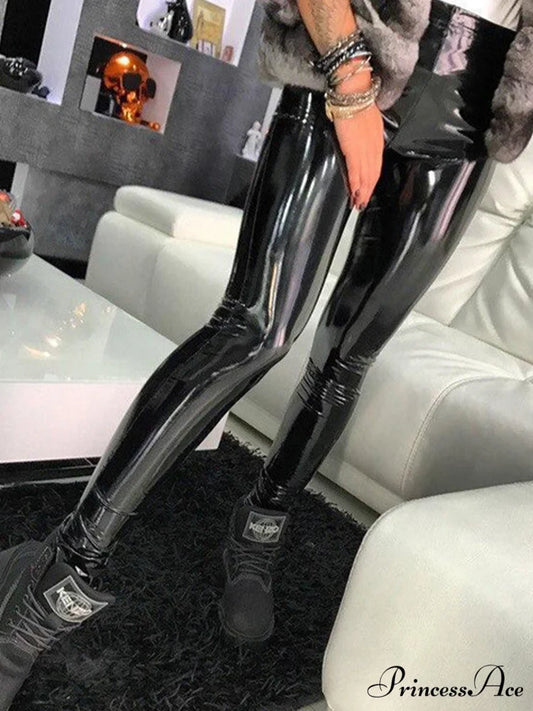 Black Pu Leather Pants Black / XS