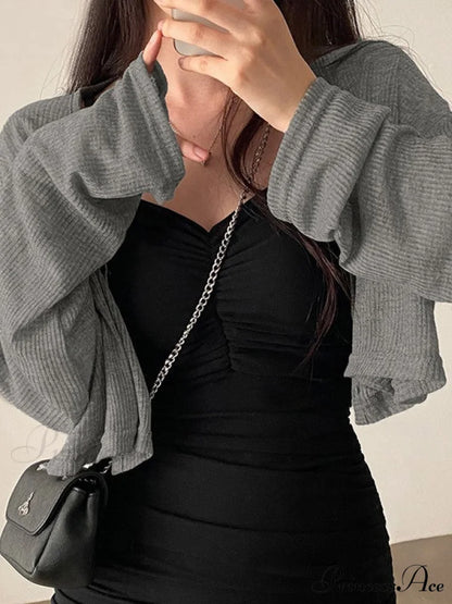 Black Puff Sleeve Trendy Corset Mini Dress
