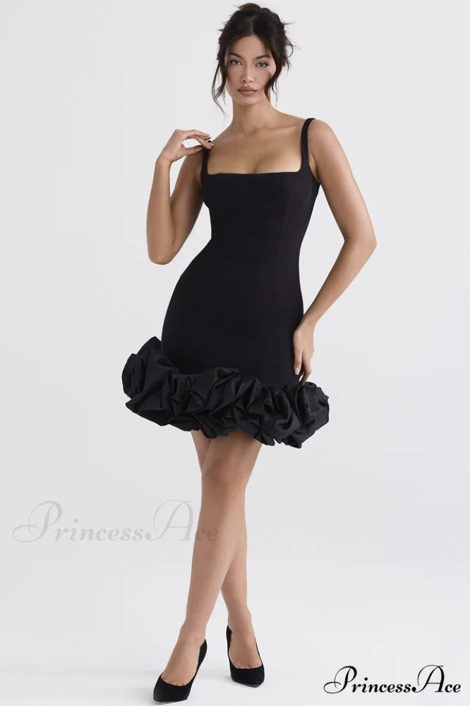 Black Ruffle Stylish Hem Dress